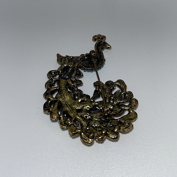 Multi Color Rainbow Rhinestone Peacock Brooch - Picture 9 of 12